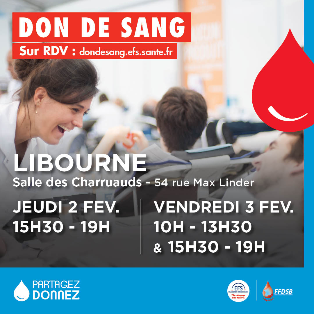 Don du sang à Libourne les 2 et 3 février
